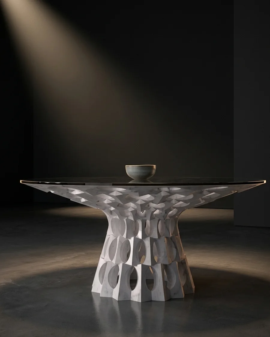 Kona — White marble, glass top