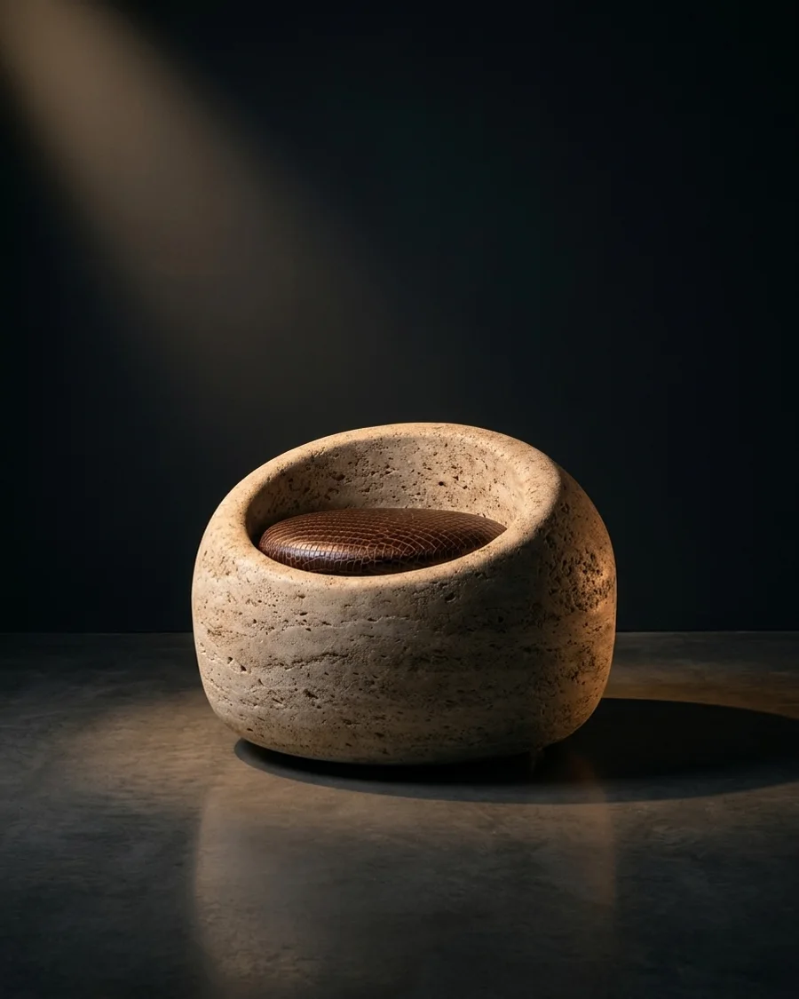 Kosha — Travertine + leather