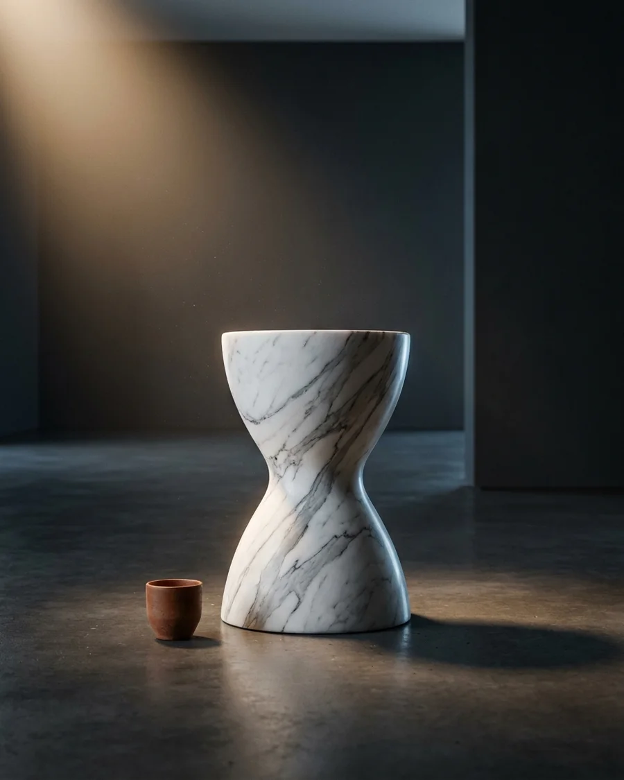 Sthala — Indian Statuario Marble · stool, Ø 38 cm