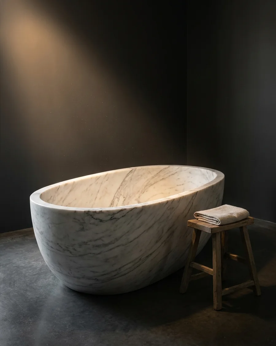 Sarovar — Indian Statuario Marble · oval, 180 × 85 cm