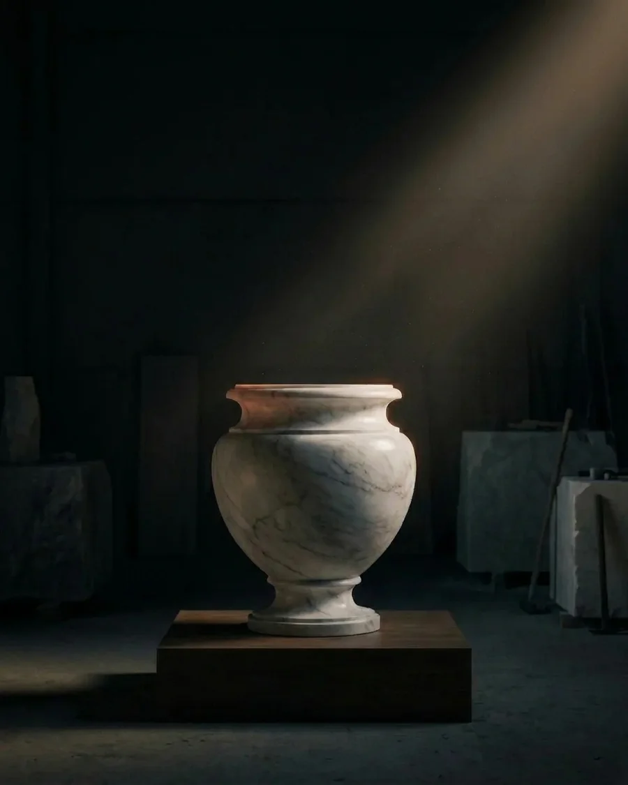 Akash Vessel in Indian Statuario Marble — seen from another angle